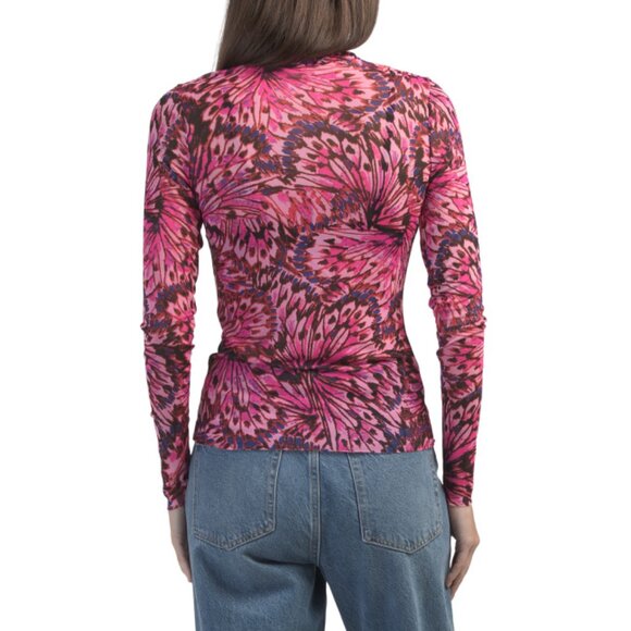 AFRM Black/Pink Zoe Long Sleeve Mesh Turtleneck Top - Picture 2 of 2